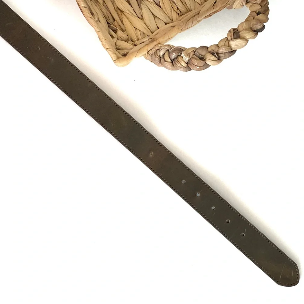 Men’s Brown Leather Belt Silver Buckle 38